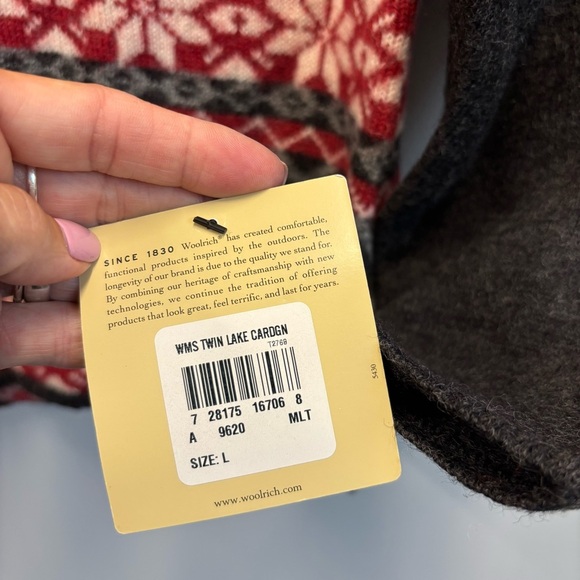 Woolrich Large Sweater Hooded Cardigan Twin Lake Fair Isle Nordic Wool Full Zip - Picture 11 of 14